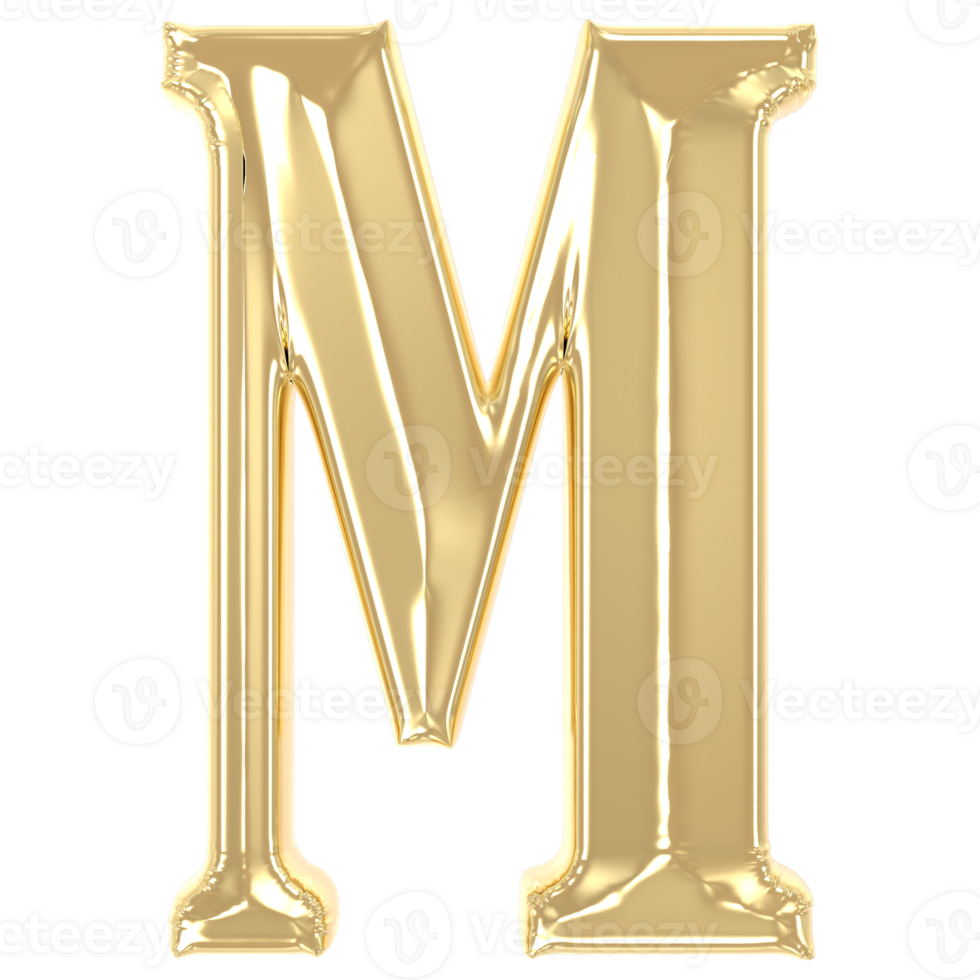 M Font Gold 3D Rendering png