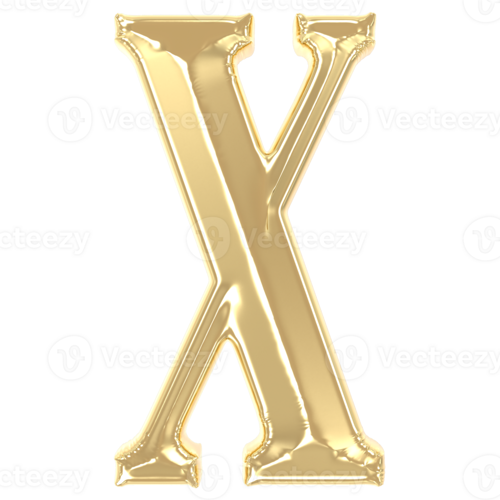 X Font Gold 3D Rendering png