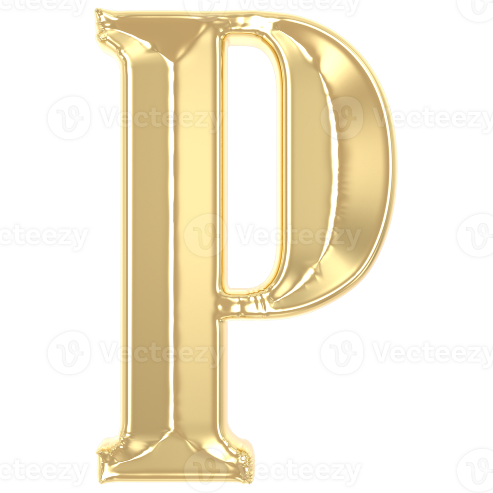 P Font Gold 3D Rendering png
