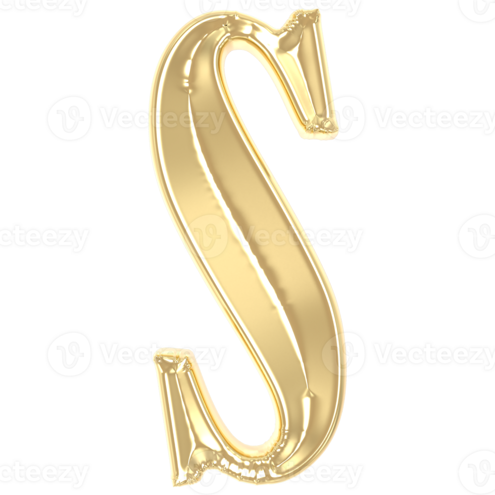 S Font Gold 3D Rendering png