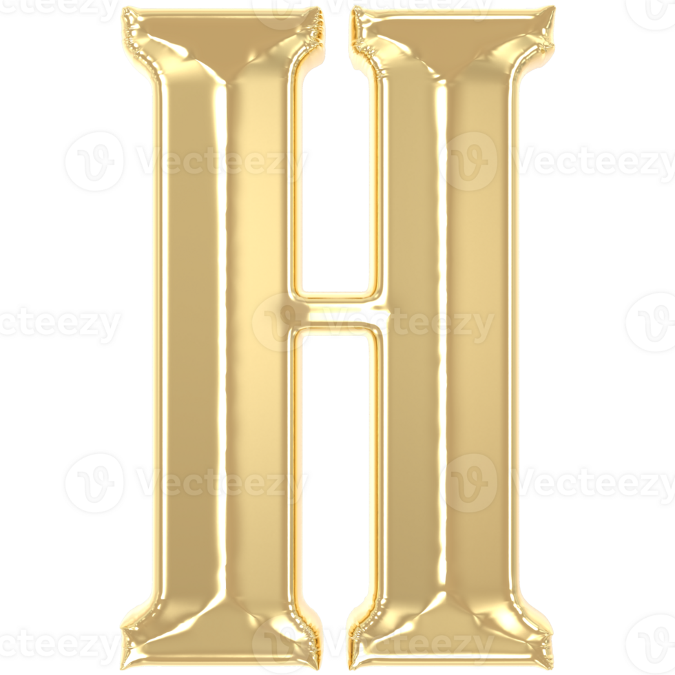 H Font Gold 3D Rendering png