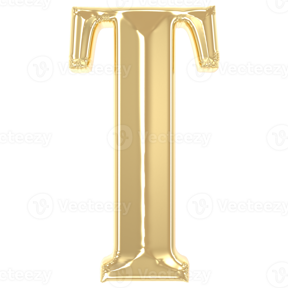 T Font Gold 3D Rendering png