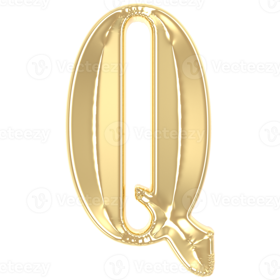 Q Font Gold 3D Rendering png