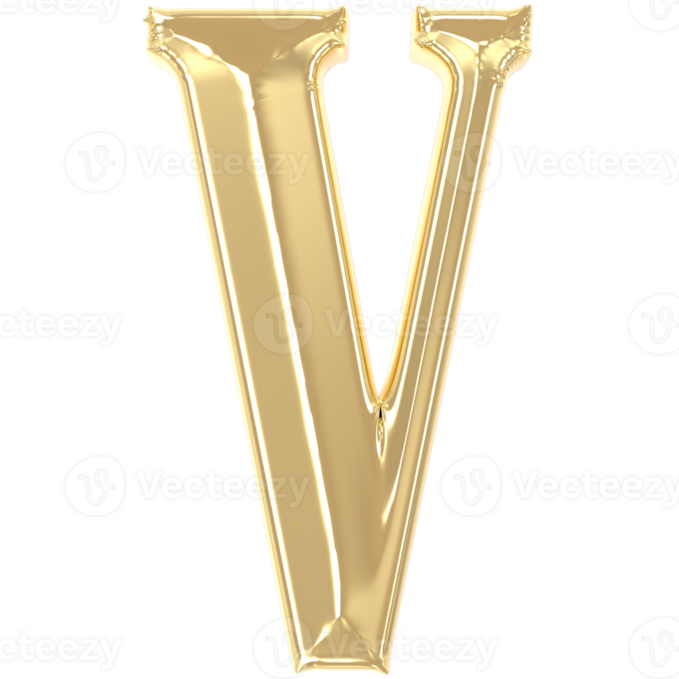 V Font Gold 3D Rendering png