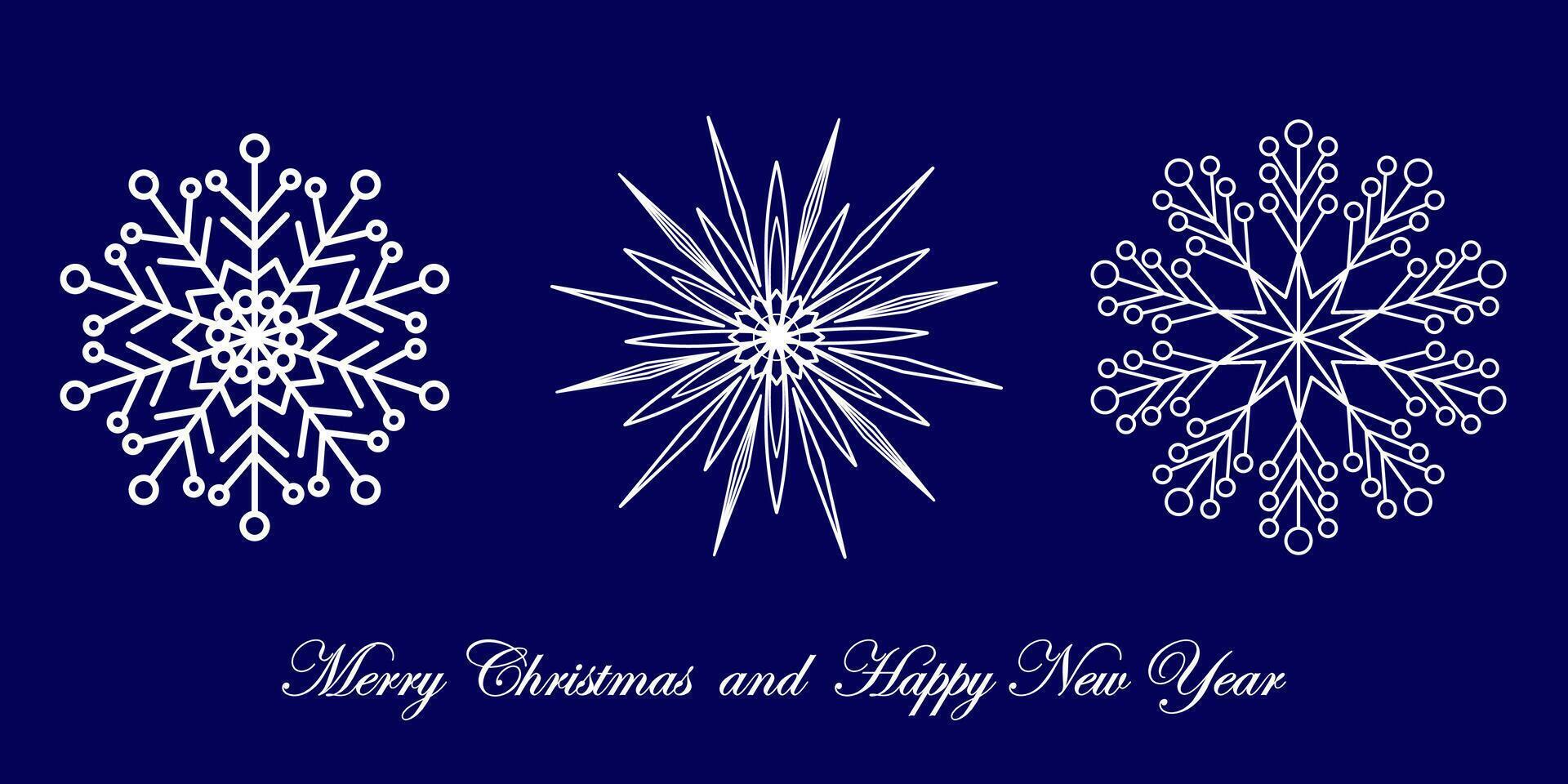 Set white snowflakes on a blue background for winter design. Christmas and New Year card. Frozen silhouettes of crystal snowflakes. Holiday wallpapers. vector