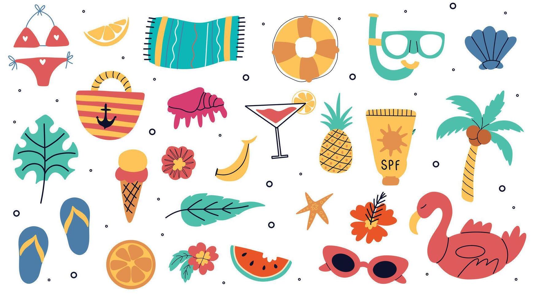 Set of summer holiday beach elements vector
