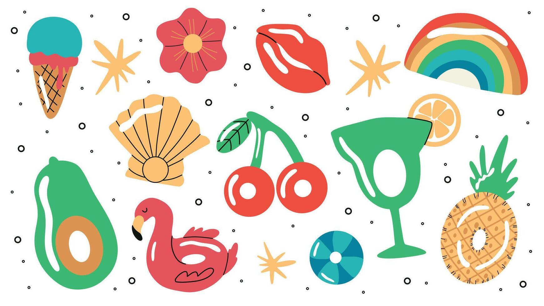 Summer floaters and beachball swimming pool and beach floating inflatable toy. vector