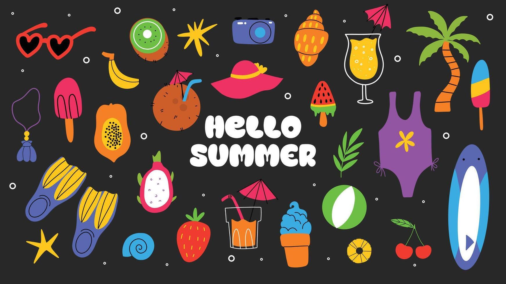 Set of summer holiday beach elements vector