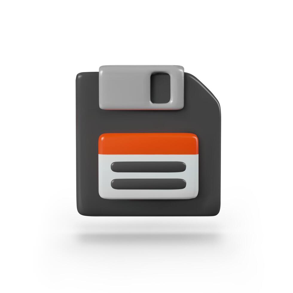 Front view on realistic black floppy disk with white and red elements vector