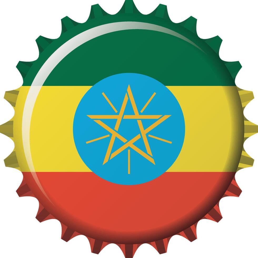 National flag of Ethiopia on a bottle cap. Illustration vector
