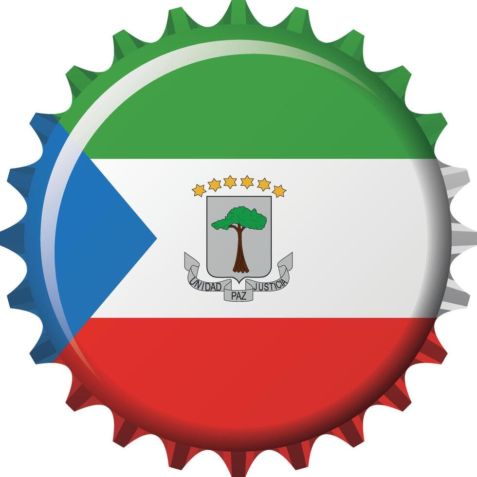 National flag of Equatorial Guinea on a bottle cap. Illustration vector