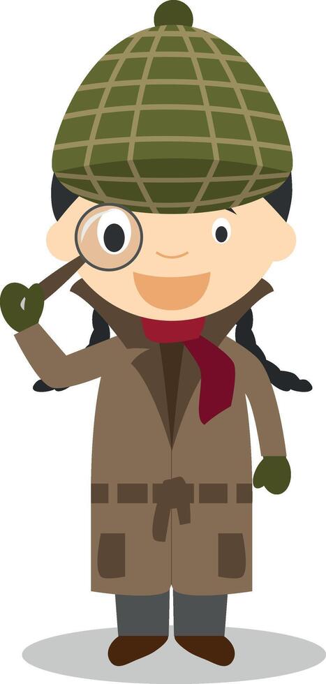 Cute cartoon illustration of a detective. Women Professions Series vector