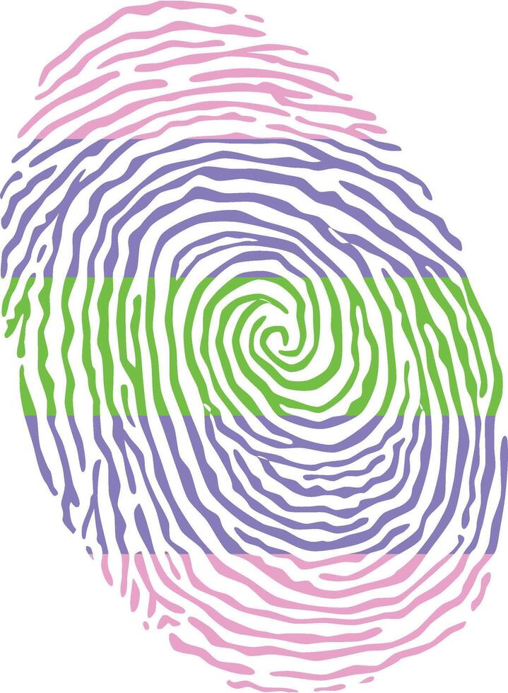 Fingerprint colored with the Trigender pride flag isolated on white background Illustration vector