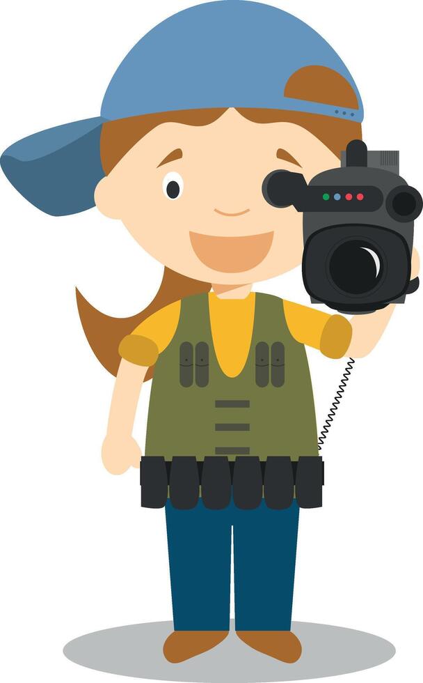 Cute cartoon illustration of a camerawoman. Women Professions Series vector