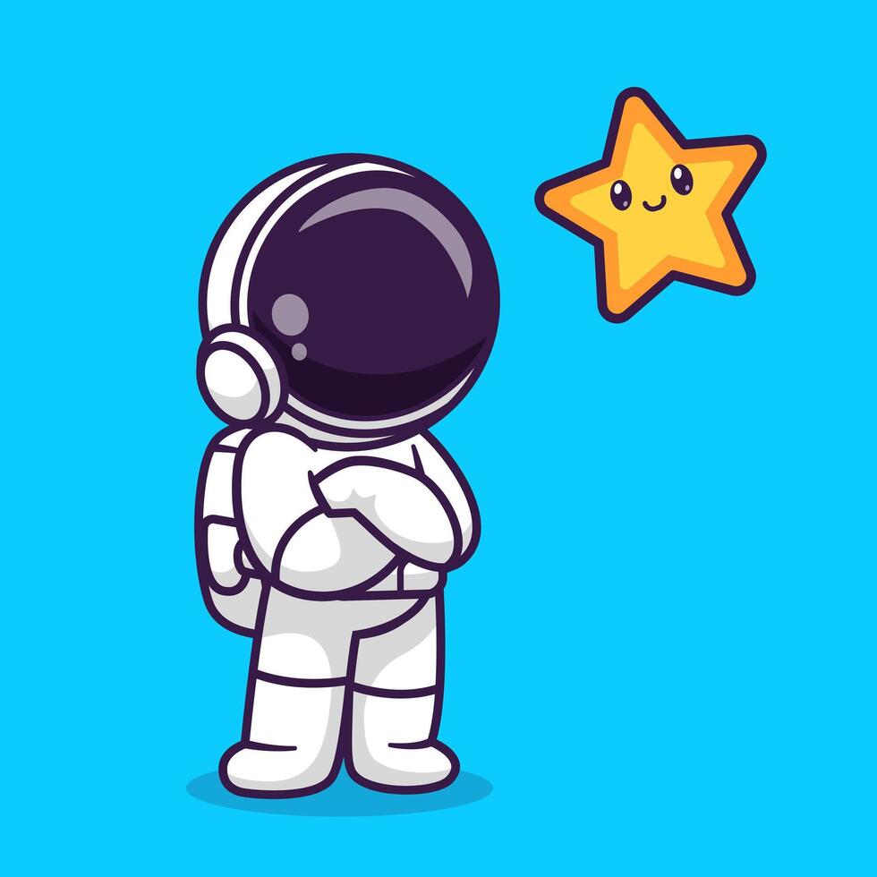 Cute Astronaut Looking Star In Space Cartoon vector