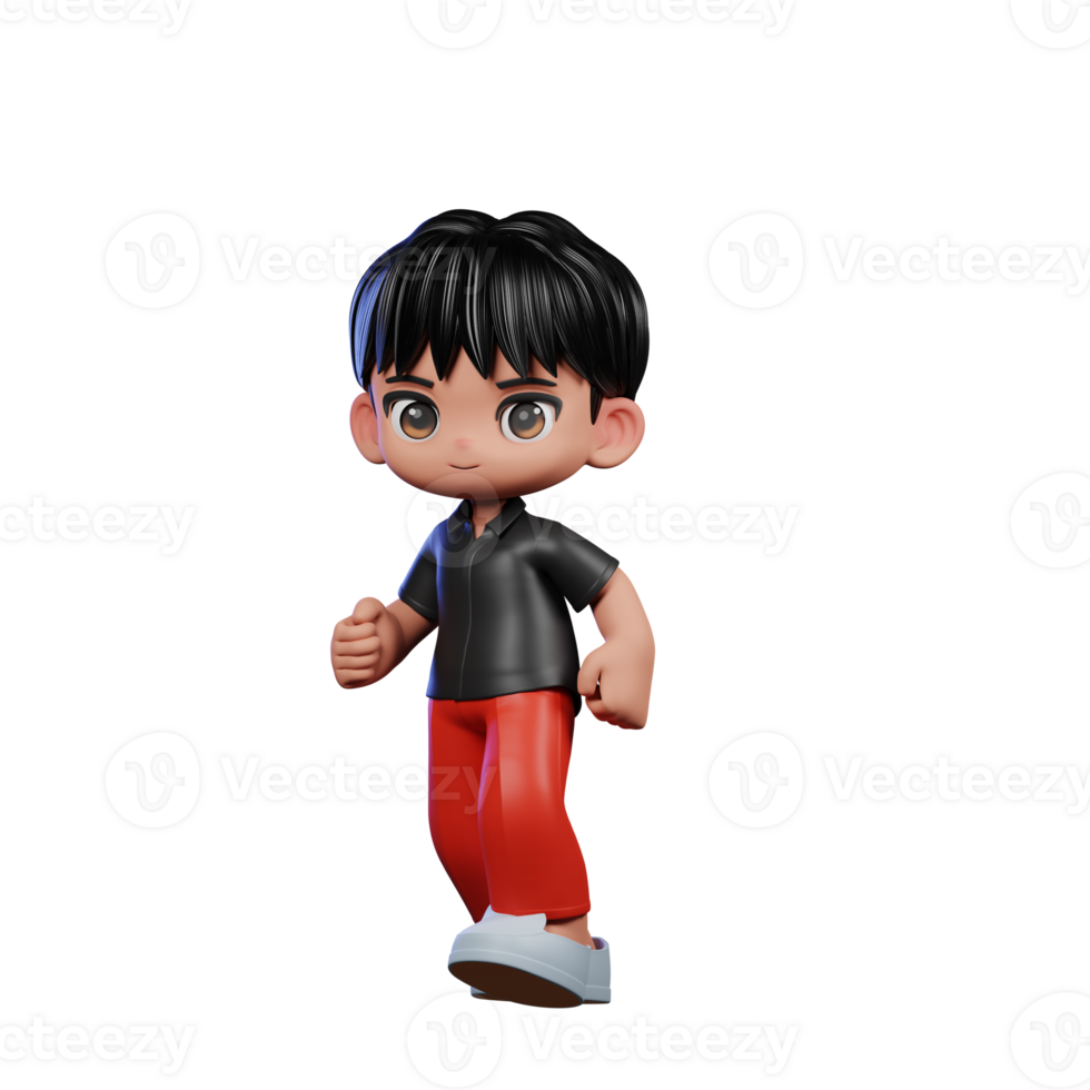 3d Cartoon Character with a Black Shirt and Red Pants Walking Pose png