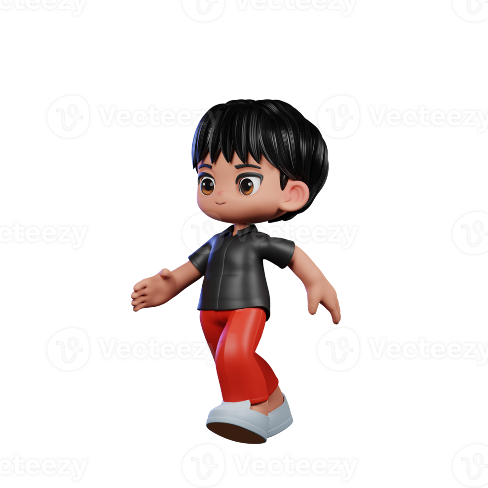 3d Cartoon Character with a Black Shirt and Red Pants Running Pose png