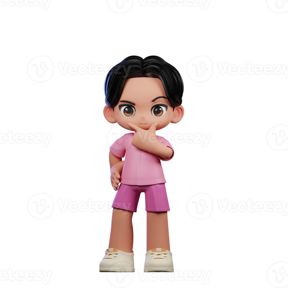 3d Cartoon Character in Pink Clothes Curious Pose png
