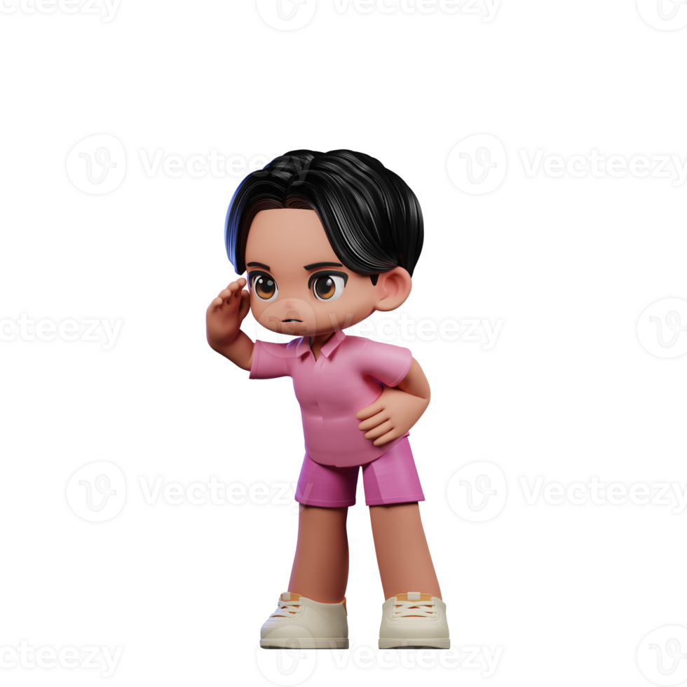 3d Cartoon Character in Pink Clothes Looking Pose png