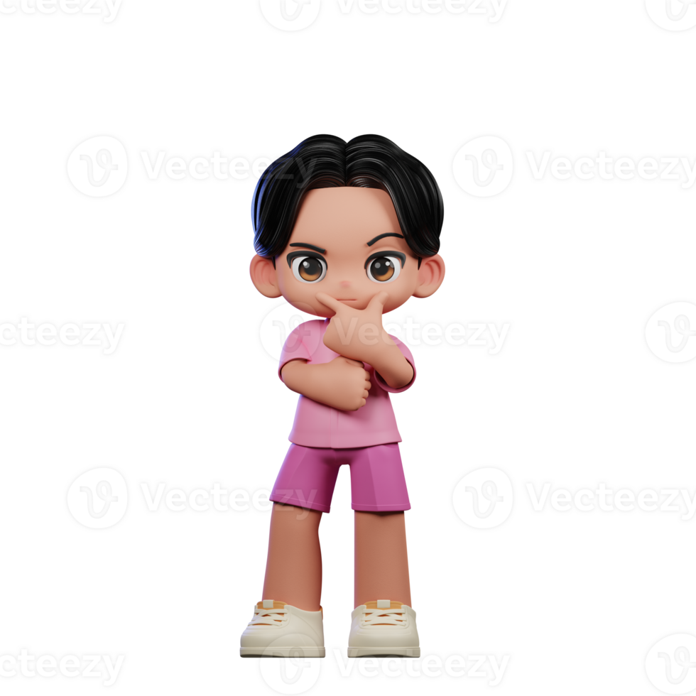 3d Cartoon Character in Pink Clothes Doing Curious Pose png