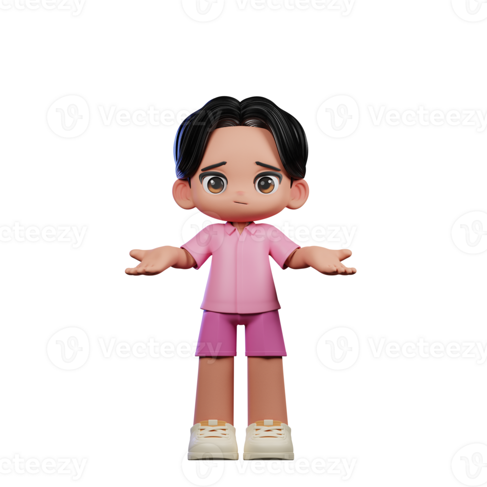3d Cartoon Character in Pink Clothes Doing No Idea Pose png
