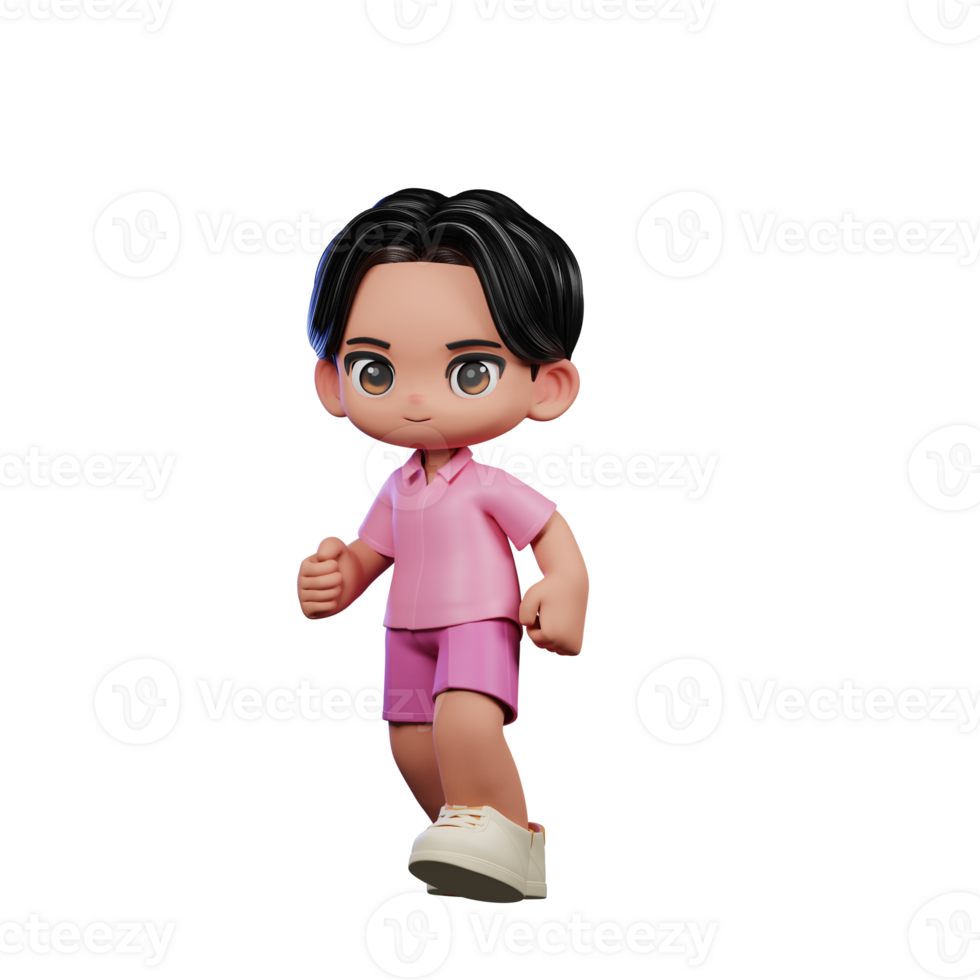 3d Cartoon Character in Pink Clothes Walking Pose png
