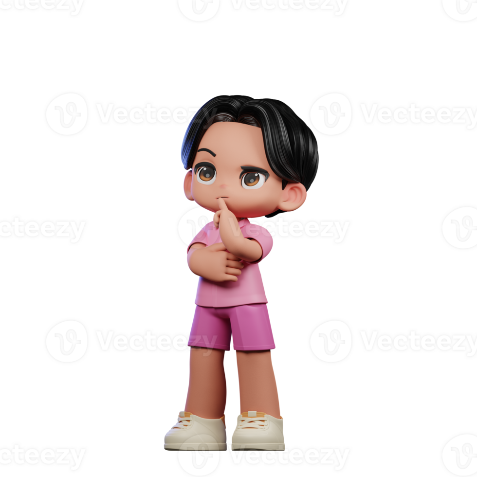 3d Cartoon Character in Pink Clothes Thinking Deeply Pose png