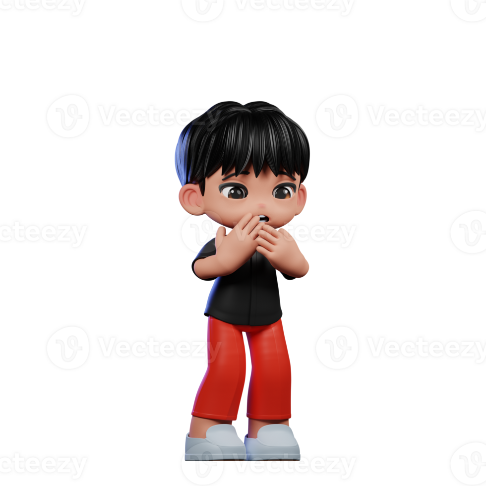 3d Cartoon Character with a Black Shirt and Red Pants Afraid Pose png