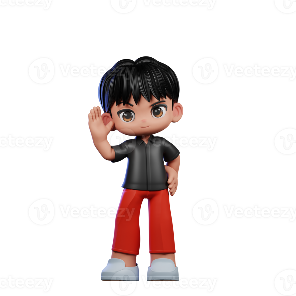 3d Cartoon Character with a Black Shirt and Red Pants Greeting Pose png