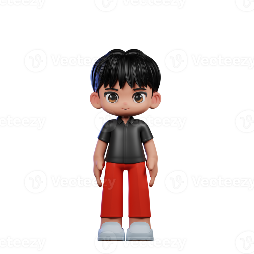 3d Cartoon Character with a Black Shirt and Red Pants Standing Cool Pose png