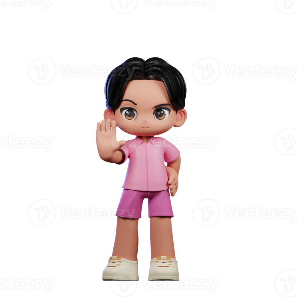 3d Cartoon Character in Pink Clothes Doing Stop Sign Pose png