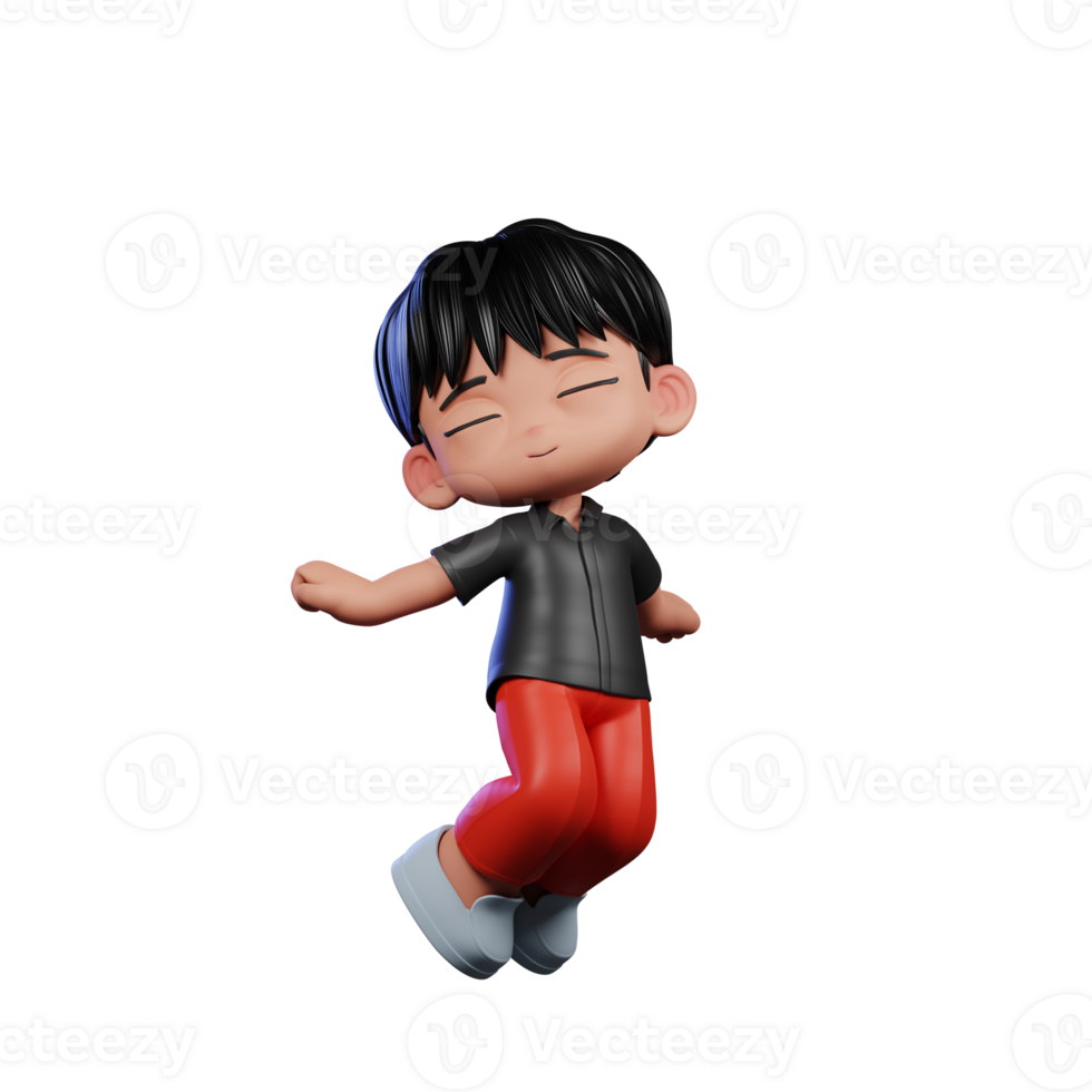 3d Cartoon Character with a Black Shirt and Red Pants Jumping Air Pose png