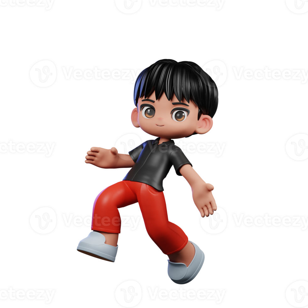3d Cartoon Character with a Black Shirt and Red Pants Happy Jumping Pose png