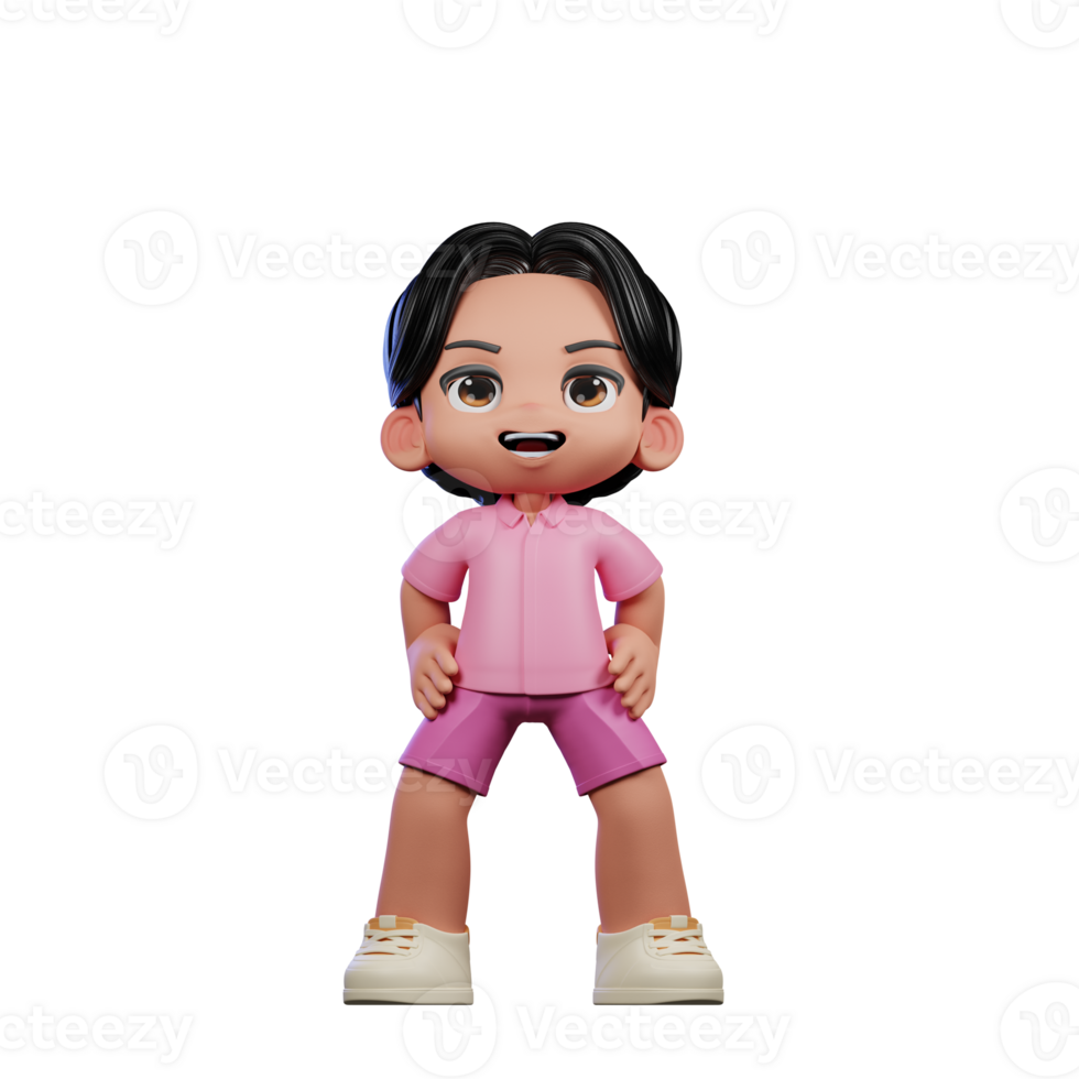 3d Cartoon Character in Pink Clothes Standing Laugh Pose png