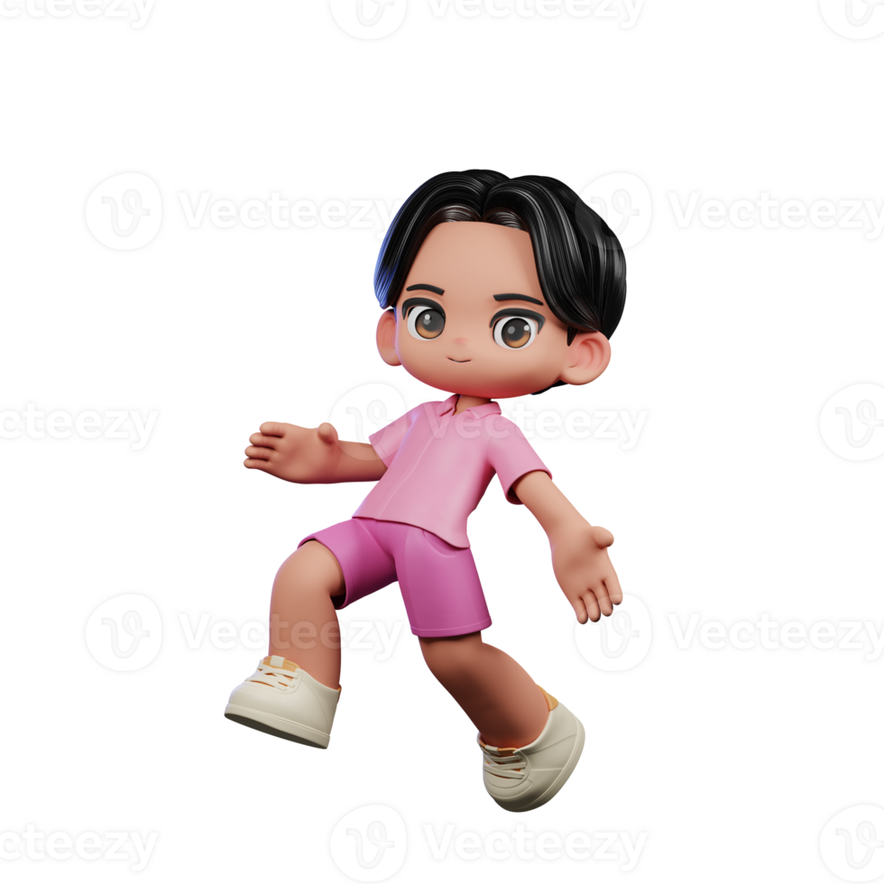 3d Cartoon Character in Pink Clothes Happy Jumping Pose png