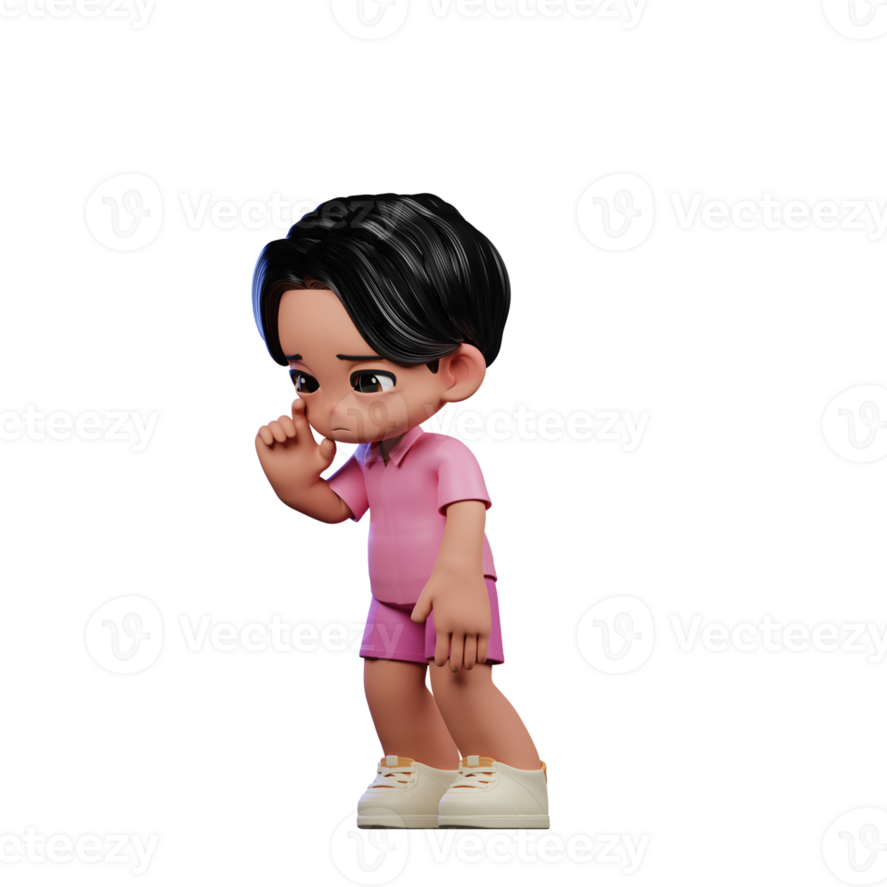 3d Cartoon Character in Pink Clothes Standing Sad Pose png
