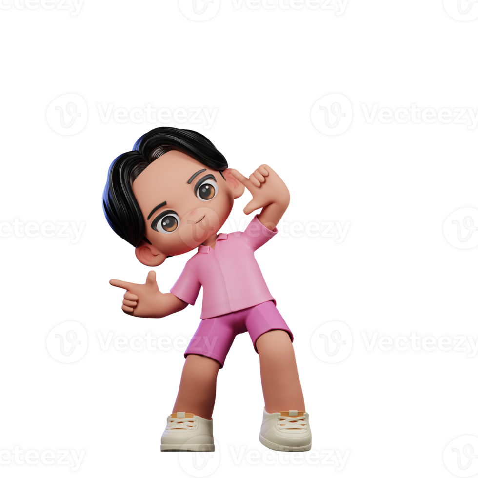 3d Cartoon Character in Pink Clothes Pointing Right Pose png