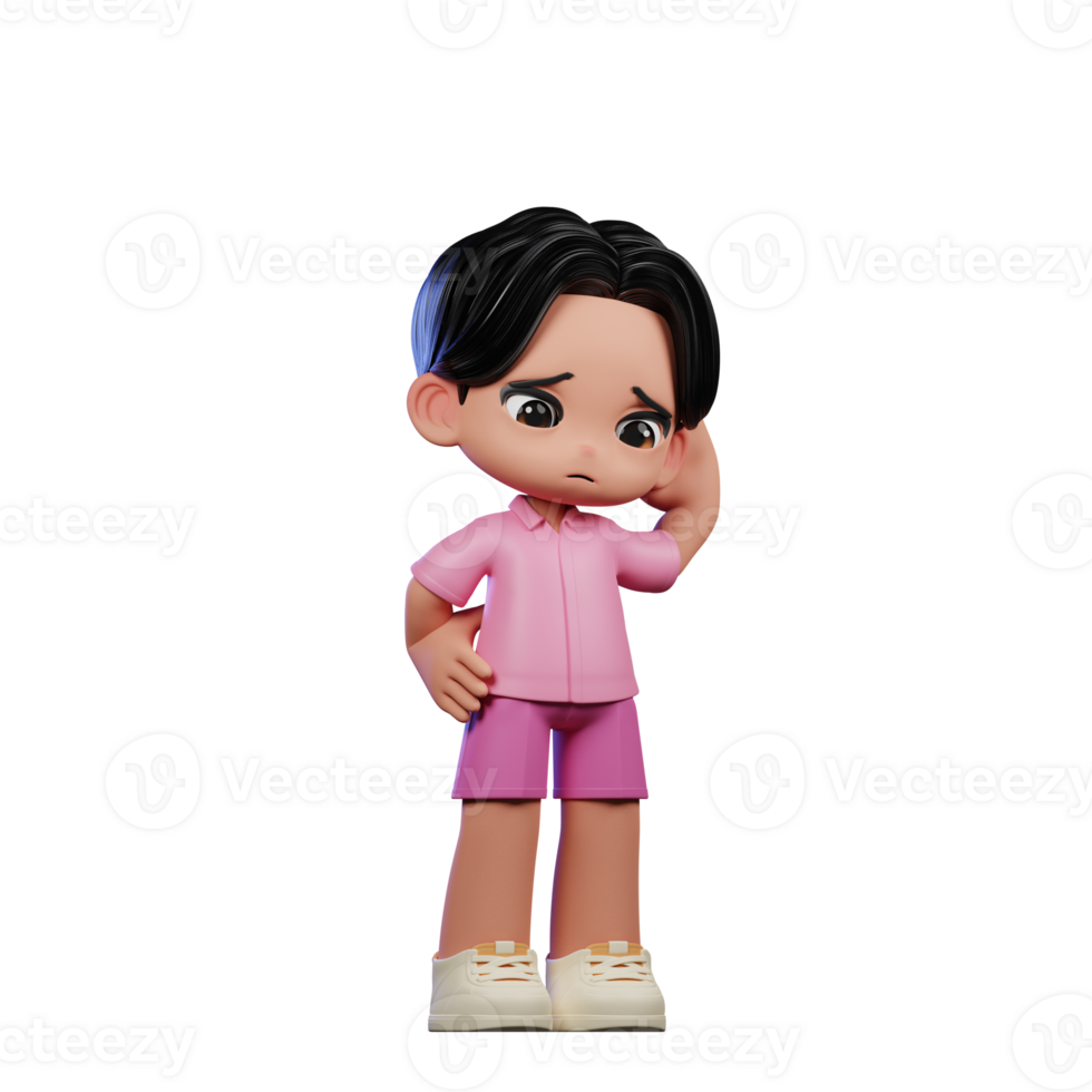 3d Cartoon Character in Pink Clothes Worry Pose png