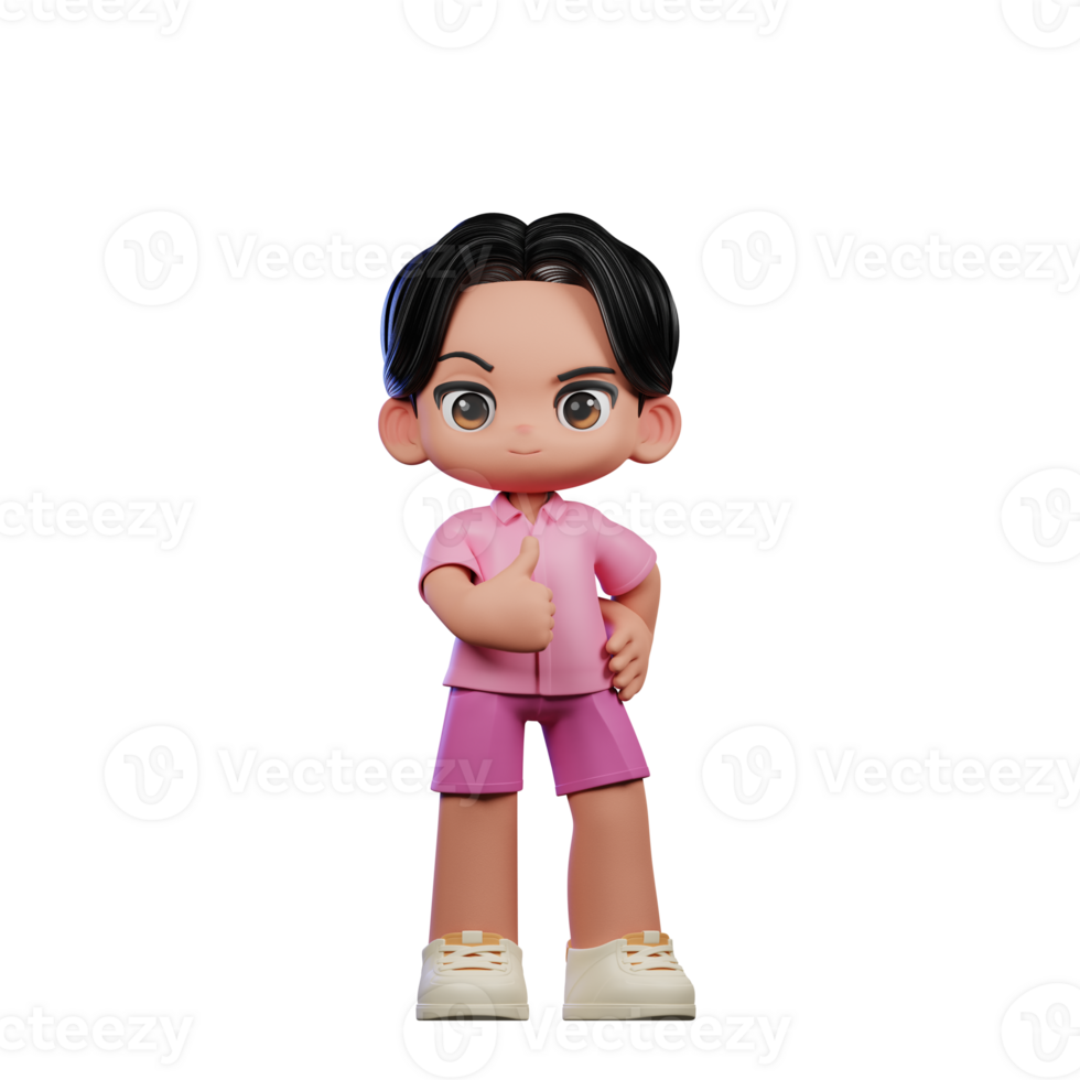 3d Cartoon Character in Pink Clothes Showing Thumbs Up Pose png