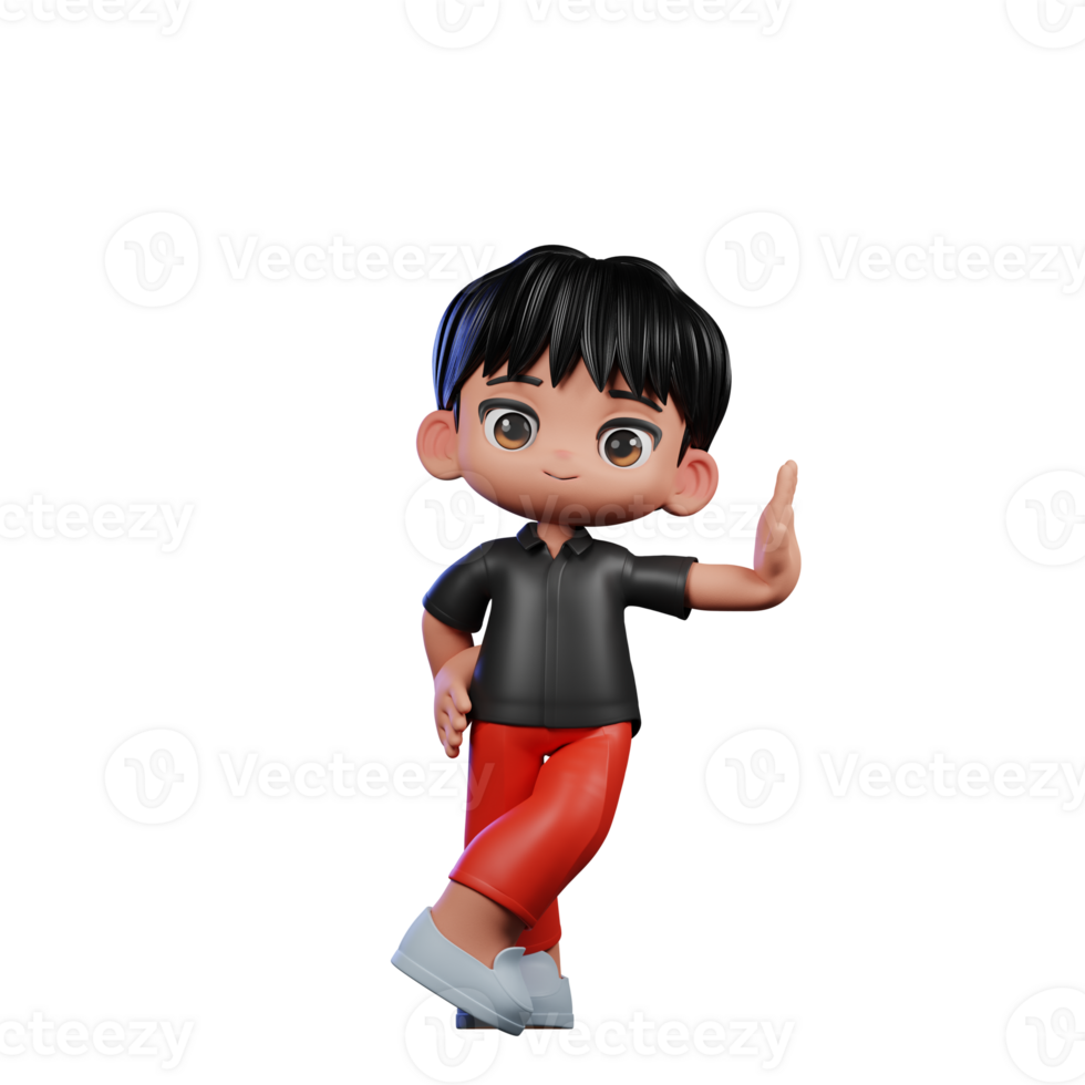 3d Cartoon Character with a Black Shirt and Red Pants Acting Cool Pose png