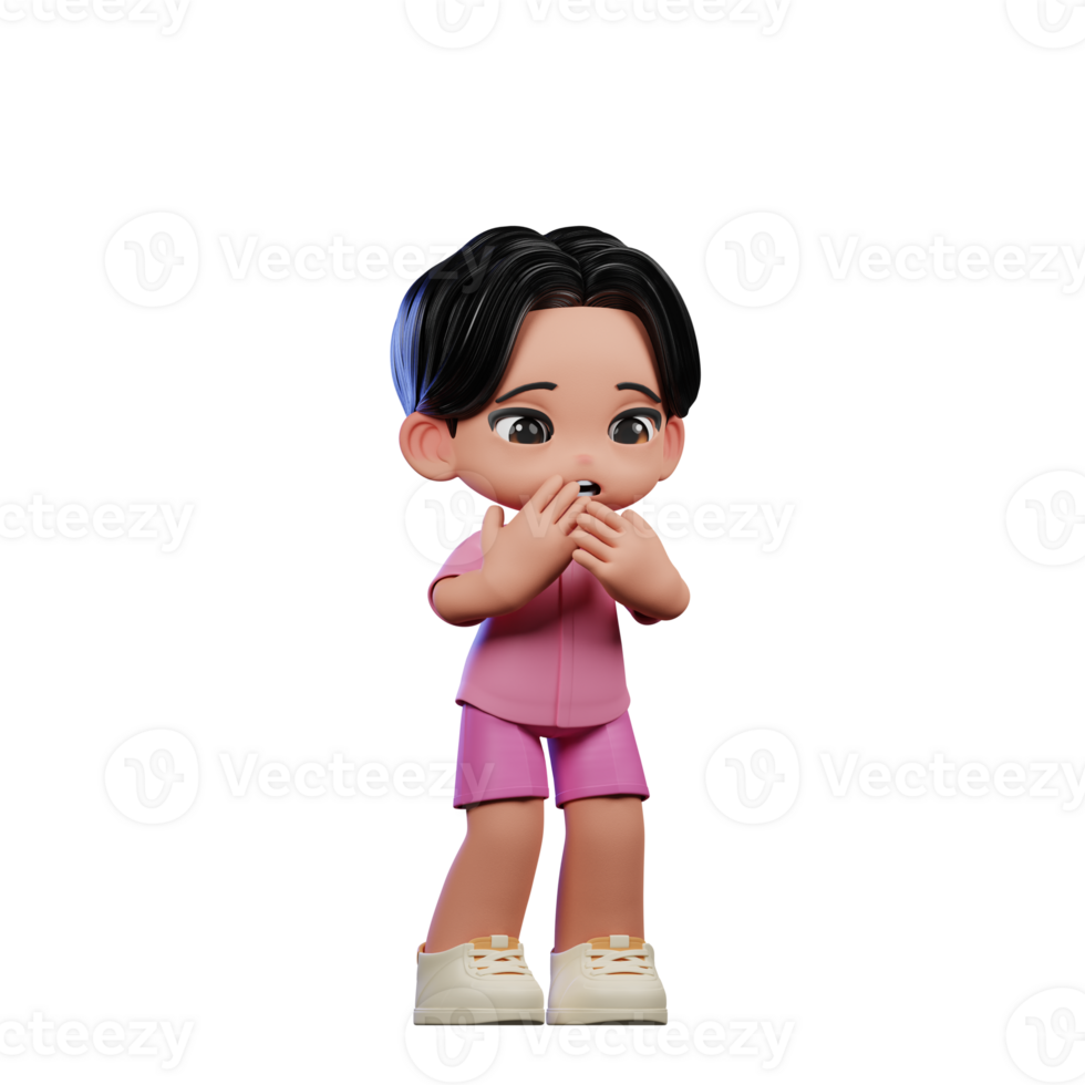 3d Cartoon Character in Pink Clothes Afraid Pose png