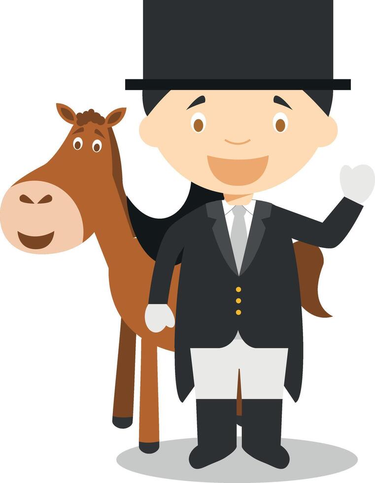 Sports cartoon illustrations. Equestrian Dressage female vector