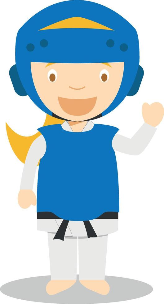 Sports cartoon illustrations. Taekwondo female vector