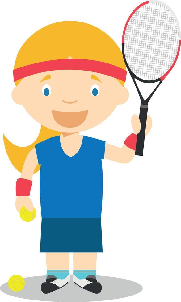 Sports cartoon illustrations. Tennis female vector