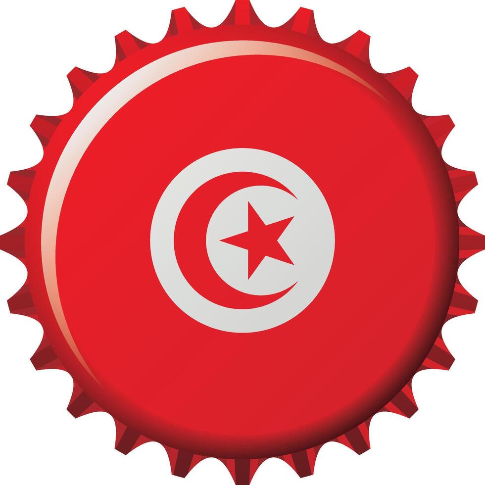 National flag of Tunisia on a bottle cap. Illustration vector