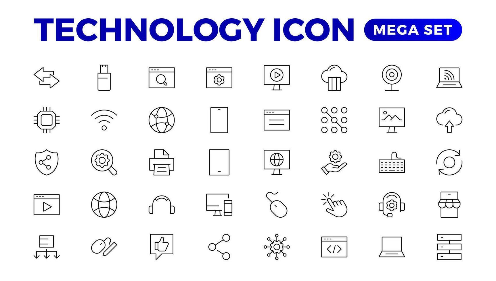 Technology line icons. Technological and device in various industries. Icons for websites, applications and creative outline icon. vector