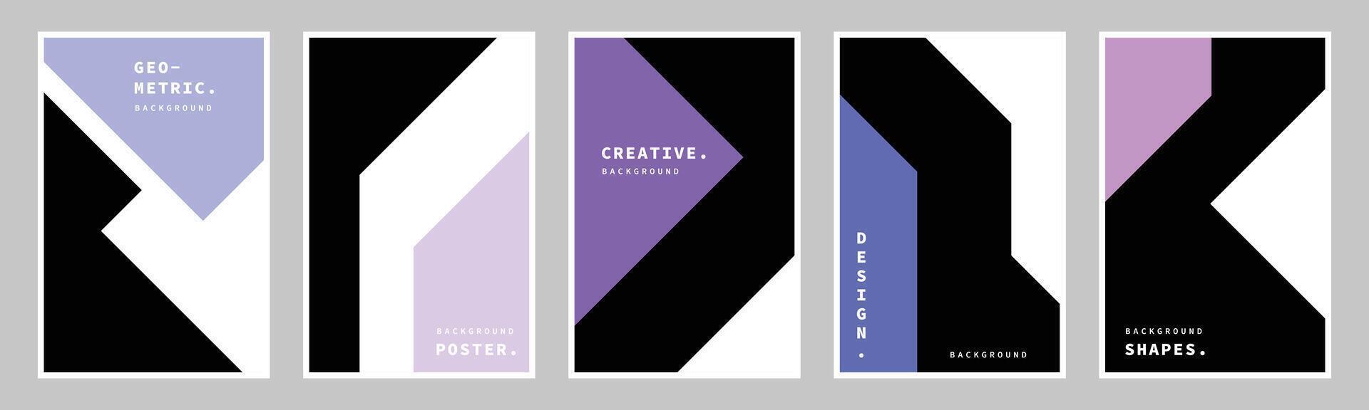 Simple geometric poster design bundle. Abstract polygon shapes background. Trendy creative purple cover design set. For branding, advertisement, promotion, or presentation. vector