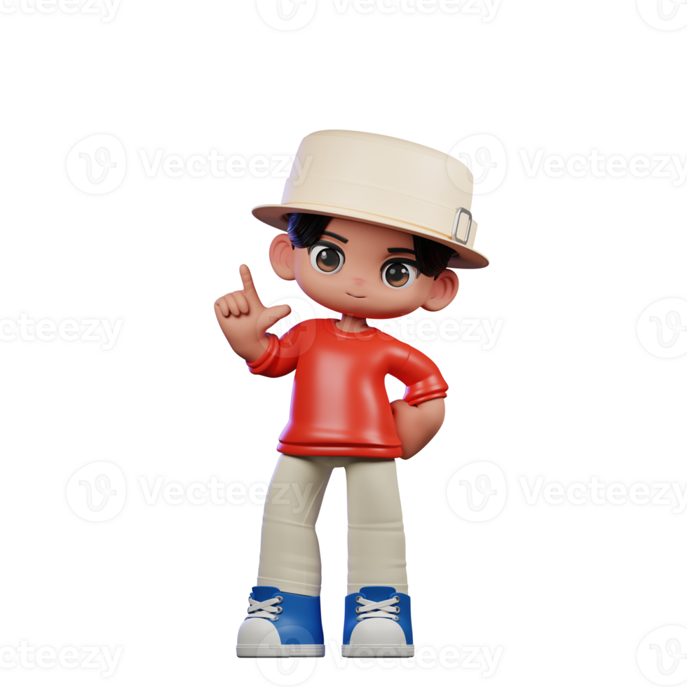 3d Cartoon Character with a Hat and Red Shirt Standing Pose png