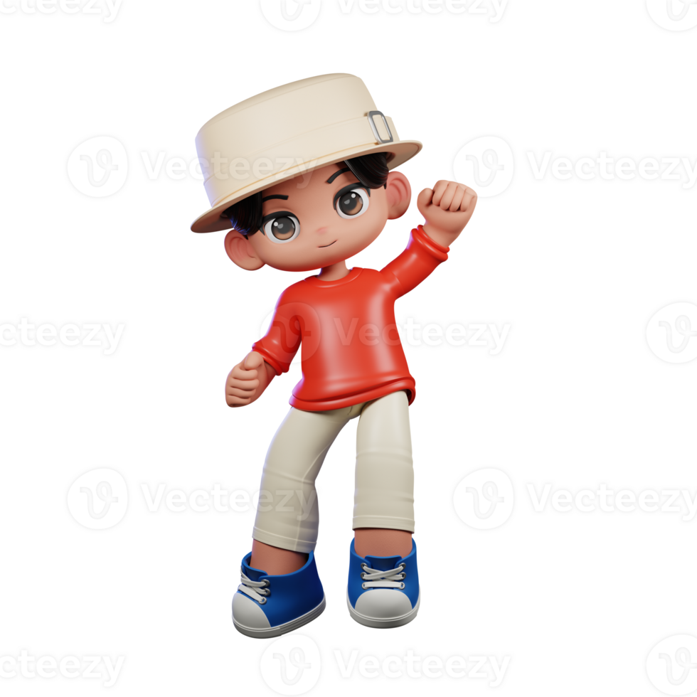 3d Cartoon Character with a Hat and Red Shirt Giving Congrats Pose png