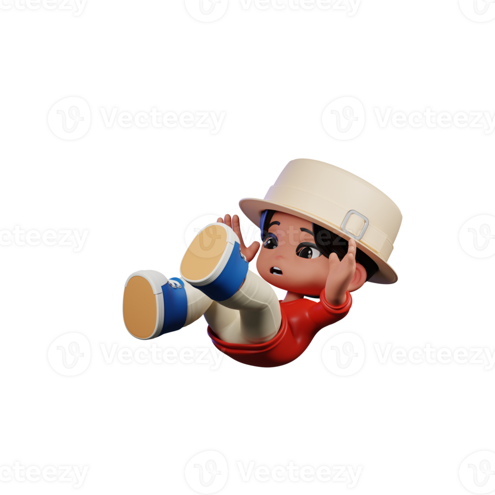 3d Cartoon Character with a Hat and Red Shirt Falling Pose png